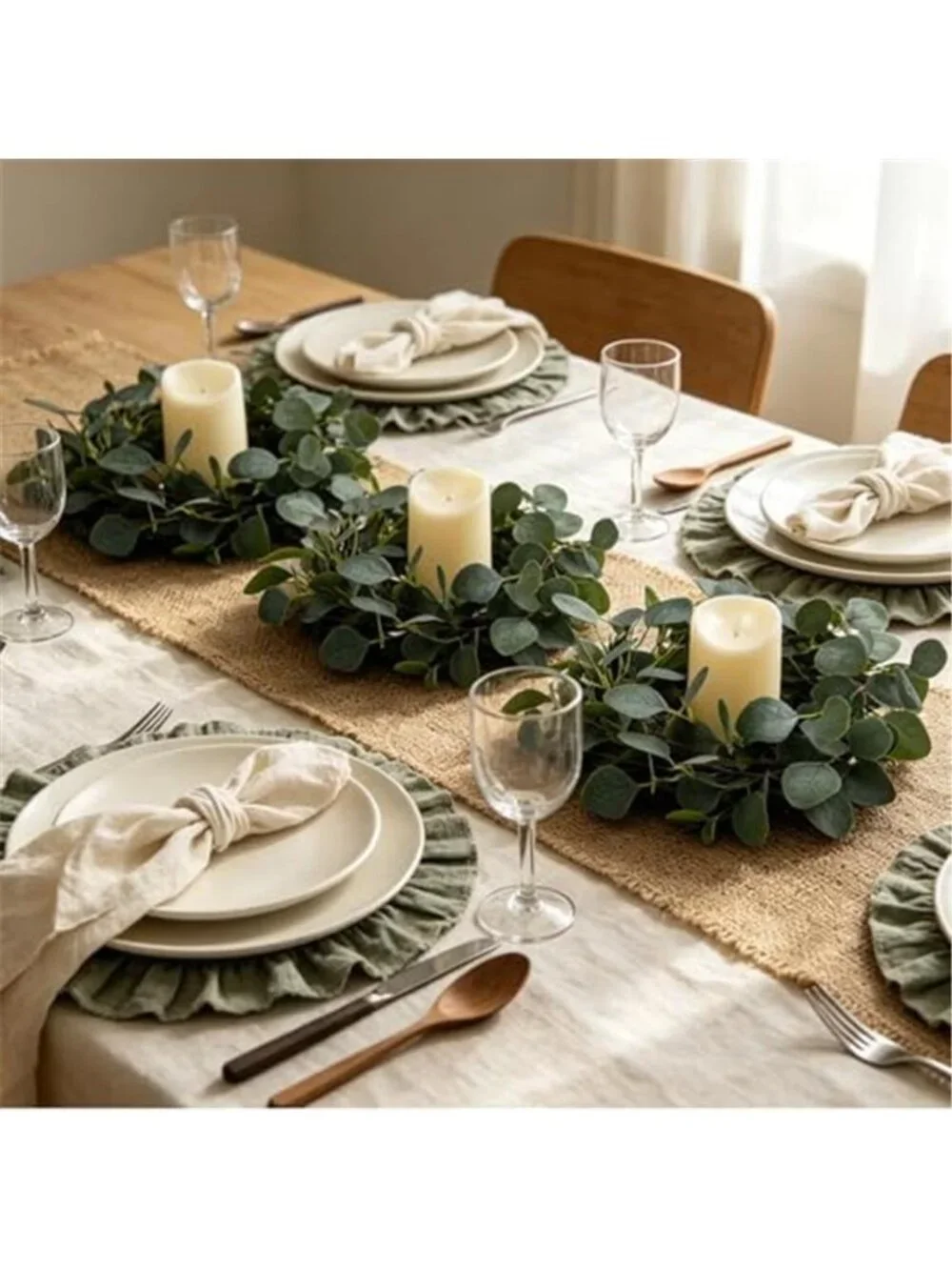 Eucalyptus Leaves Wreath Metal Polyester Green Wreath 15 Inches for The Front